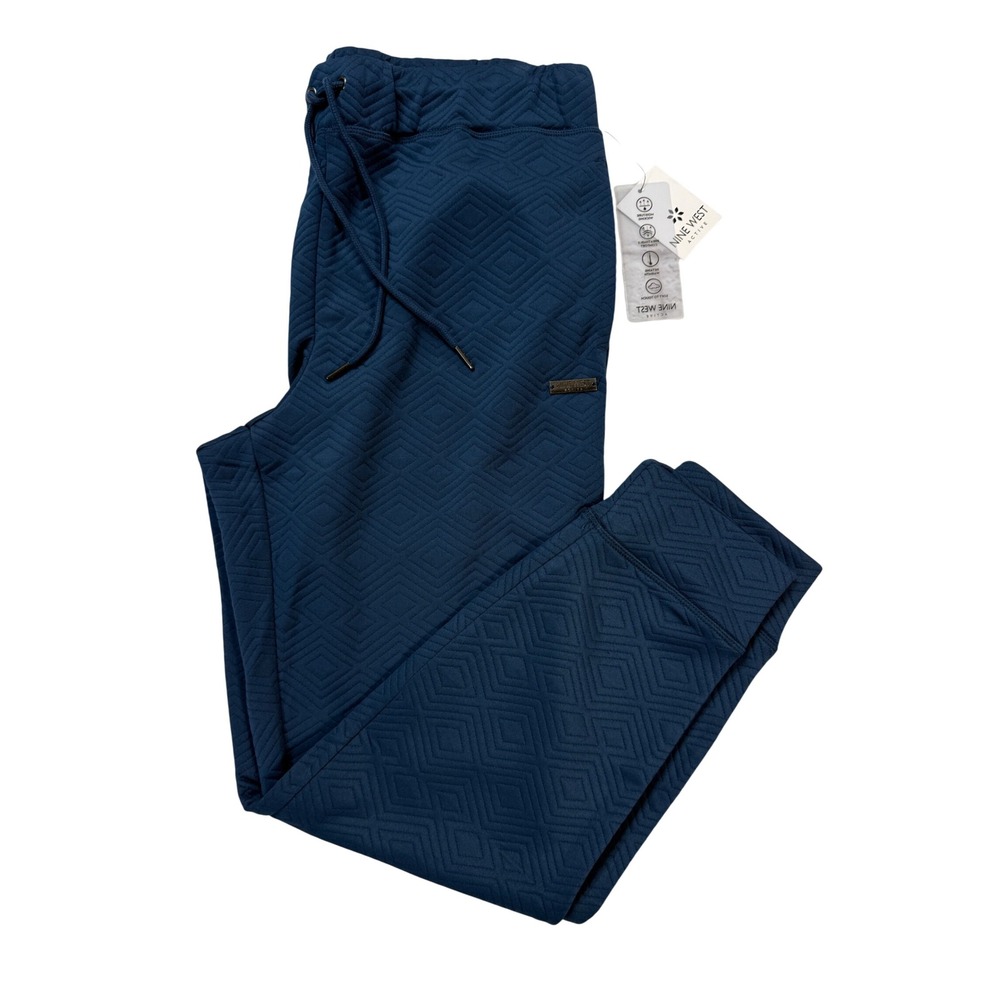 Nine West Active Joggers Womens Large Teal NWT Quilted Diamond Textured Pants